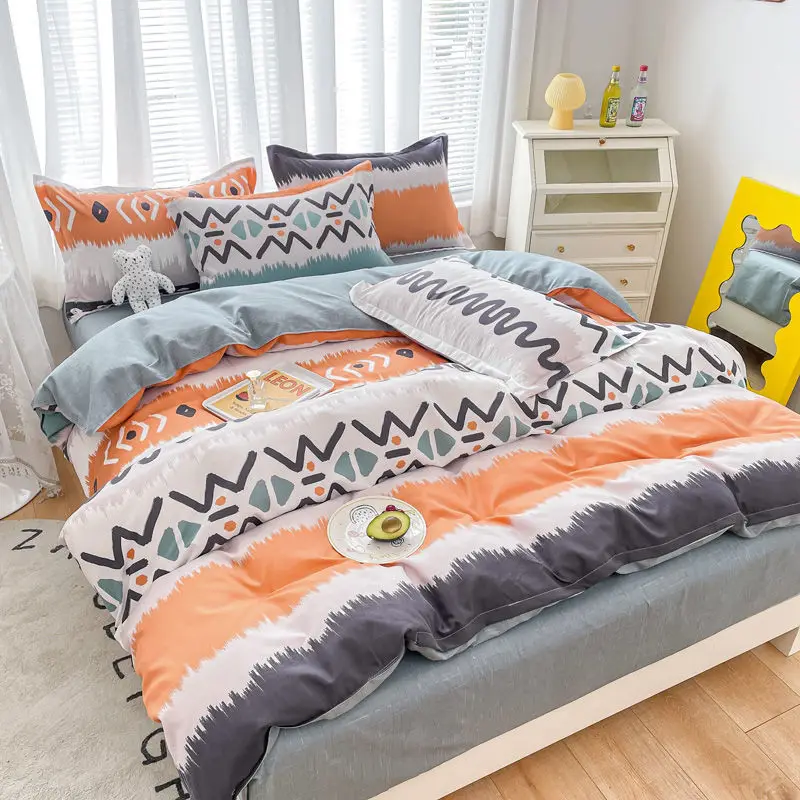 

Summer cotton four-piece set cotton single quilt cover cartoon student dormitory single double three-piece four-season bedding