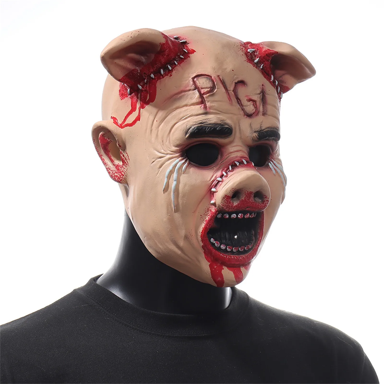 

Horror Full Head Pig Mask Halloween Cosplay Scary Helmet Funny Animal Latex Mask Dress Up Party Costume Props