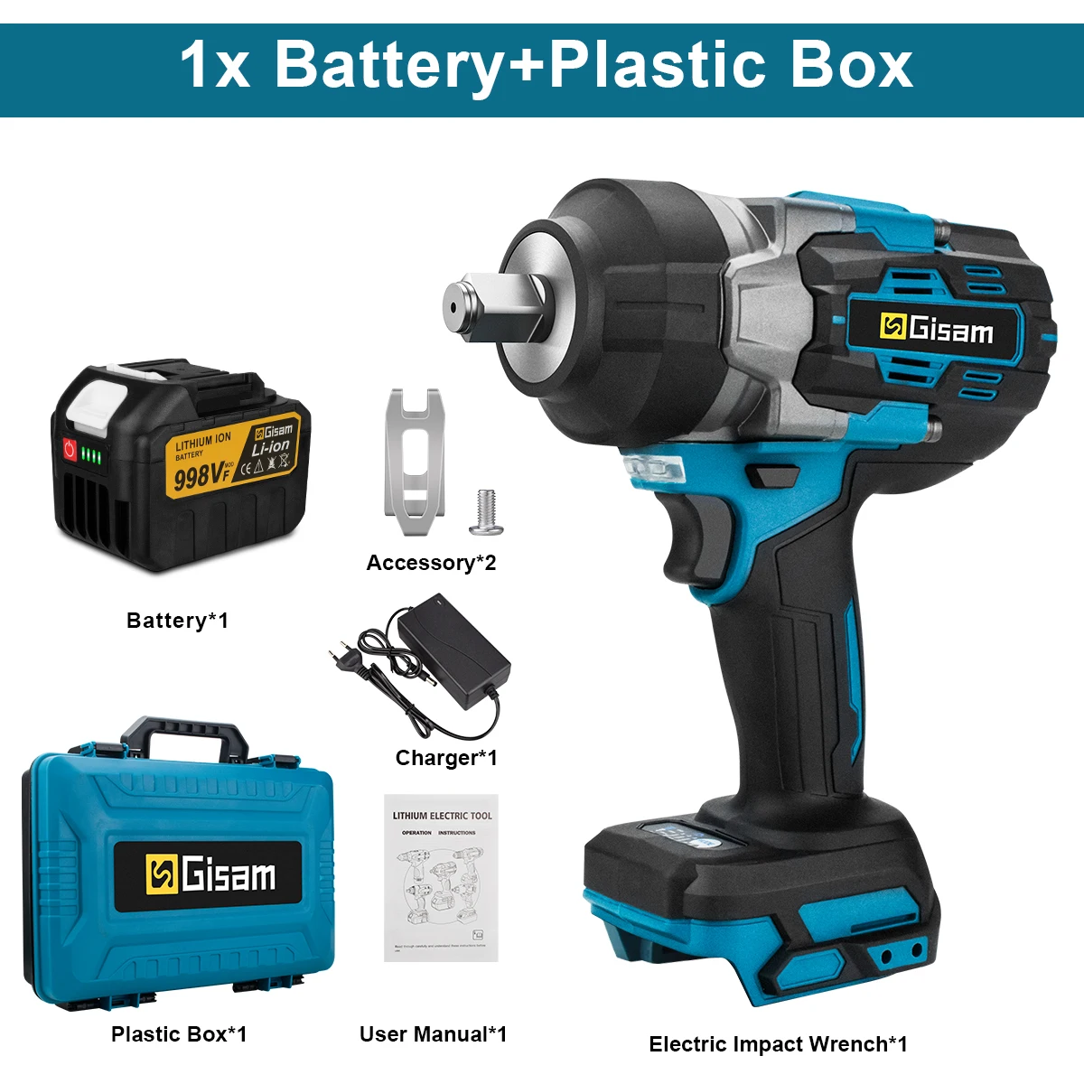 

Аккумуляторный ударный гайковерт Gisam 2800N.M для Makita 18 В