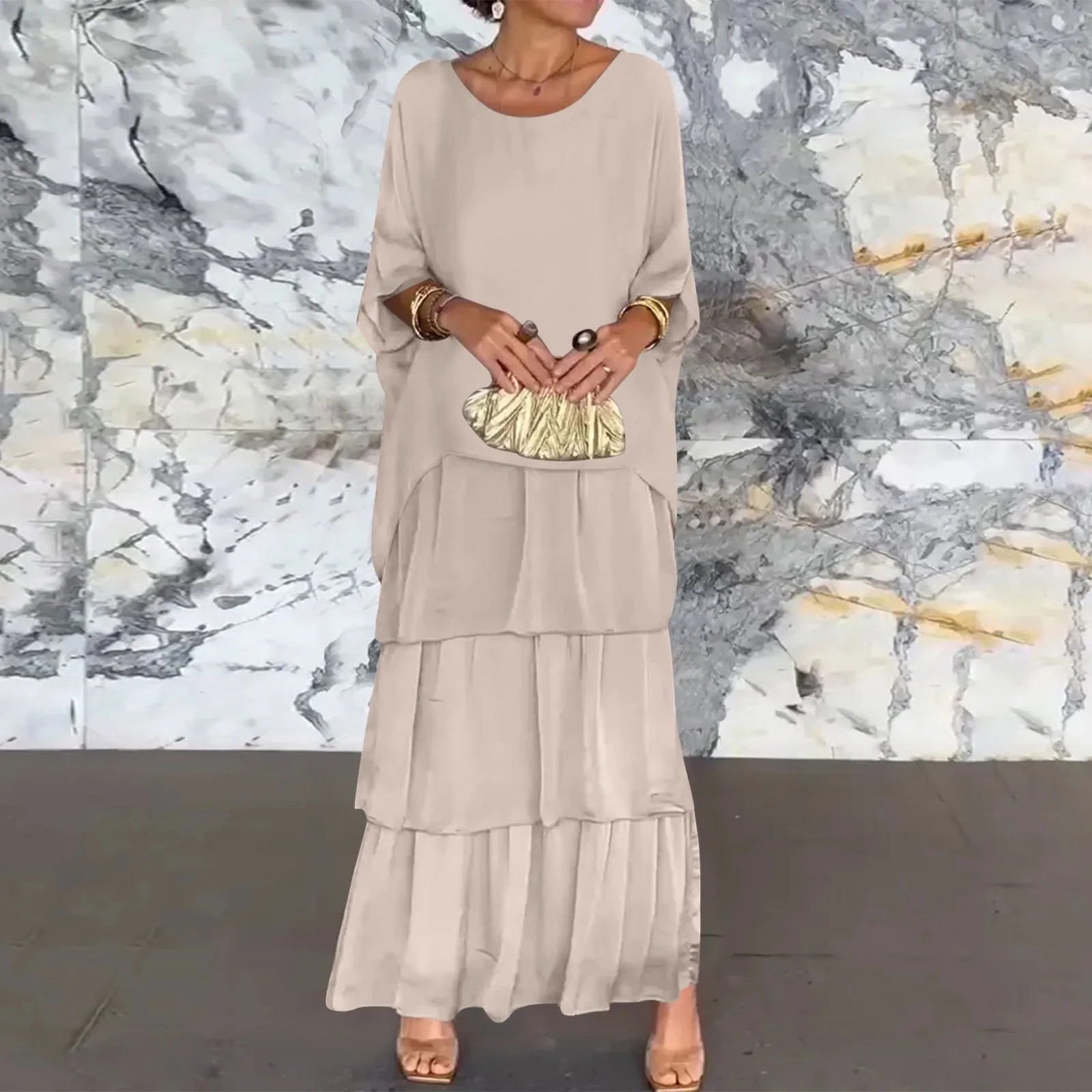 Повседневное свободное шифоновое длинное платье-кекс женское в художественном