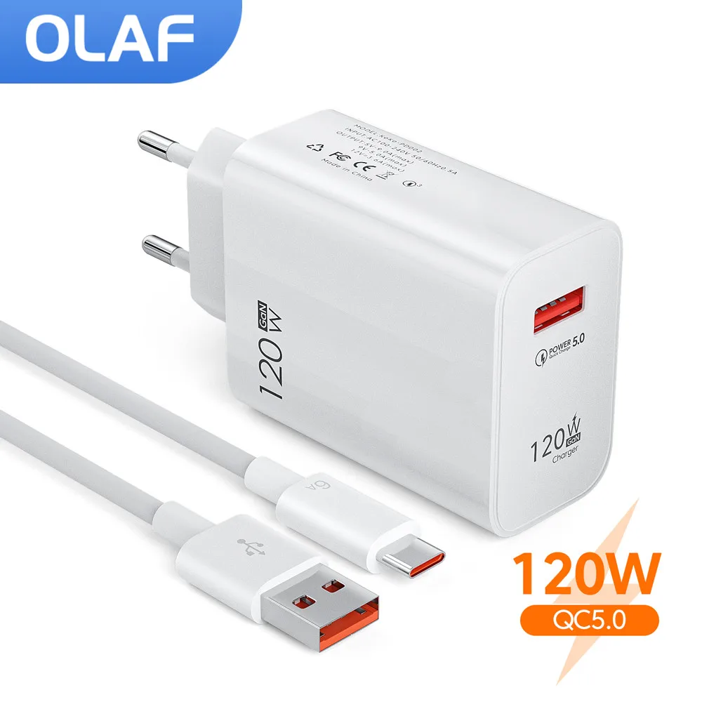 

Olaf 120 Вт USB зарядное устройство Быстрая Зарядка адаптер зарядное устройство Type c кабель для iPhone 14 13 12 Huawei P40 Xiaomi Samsung