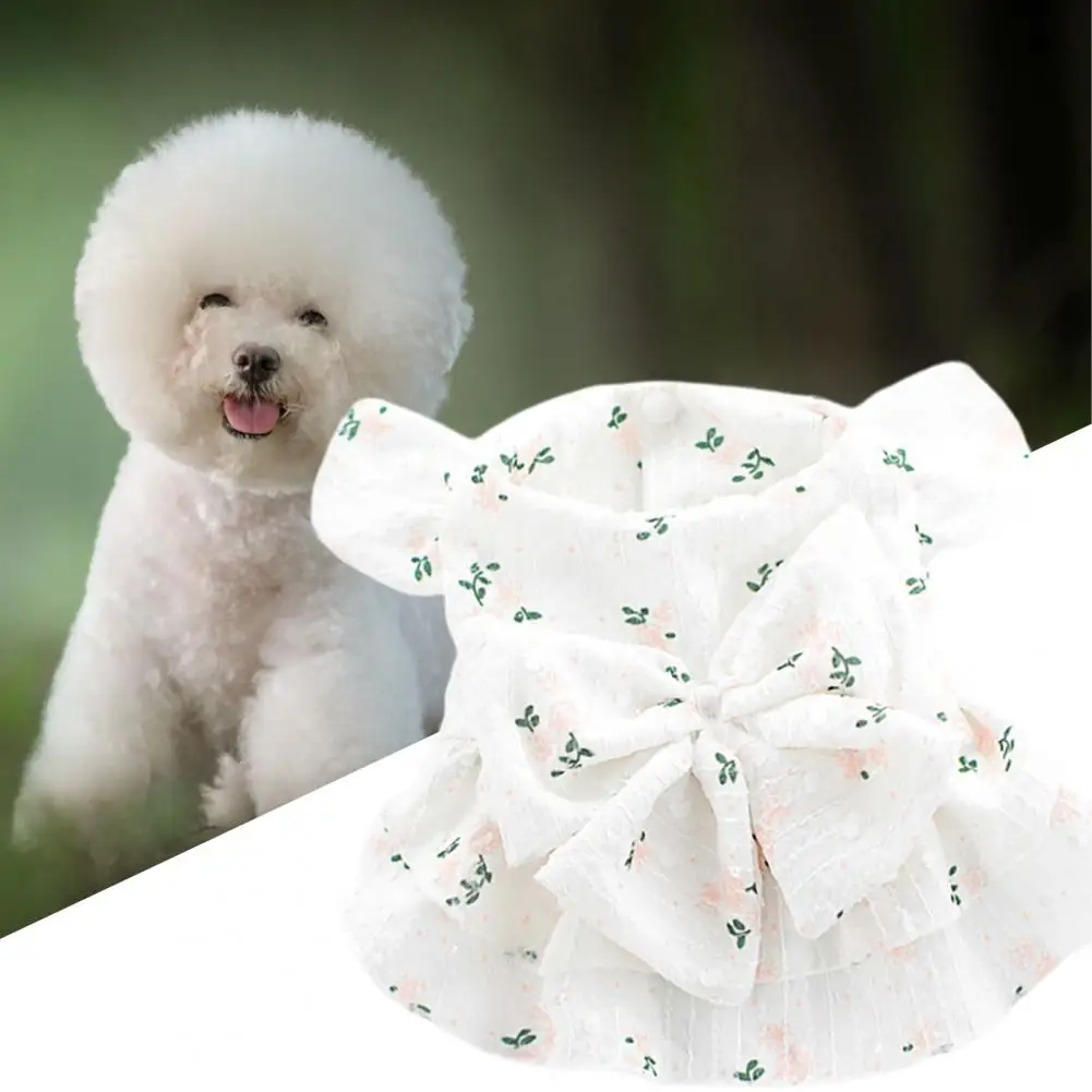 

Dog Dress Adorable Soft Dog Princess Dress Comfortable Summer Dog Dress Floral Print Pet Puppy Dog Bowknot Skirt Daily Wear