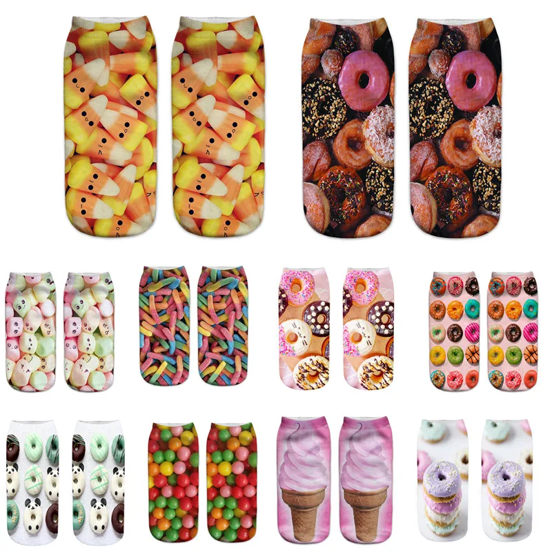 

Women Socks Funny Cute Cartoon Potato Burger Hot Dog Macaron Food Print Happy Japanese Harajuku skateboard Short Ankel Socks