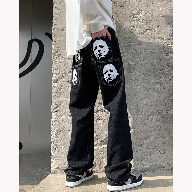 

Black Jeans Men Denim Trousers High Street American Teens Handsome Summer Wide-leg Vintage Pant Y2k Clothes New Fashion S-2XL