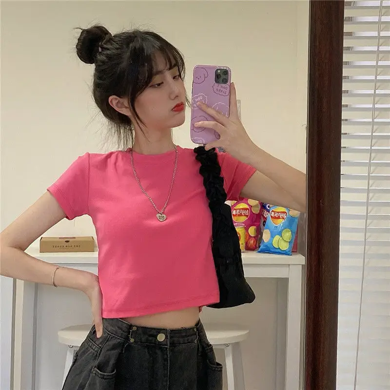 

Женская футболка с коротким рукавом, однотонная короткая футболка с коротким рукавом, лето 2022