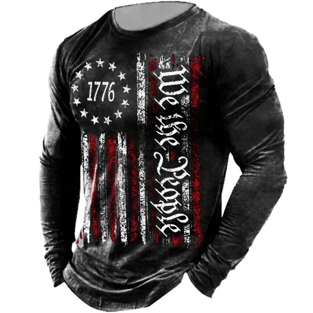 

3d Printed Fashion T Shirt American Style Black Round Neck High Street Shirt Spring New Men's Casual Retro Long Sleeve T-shirt