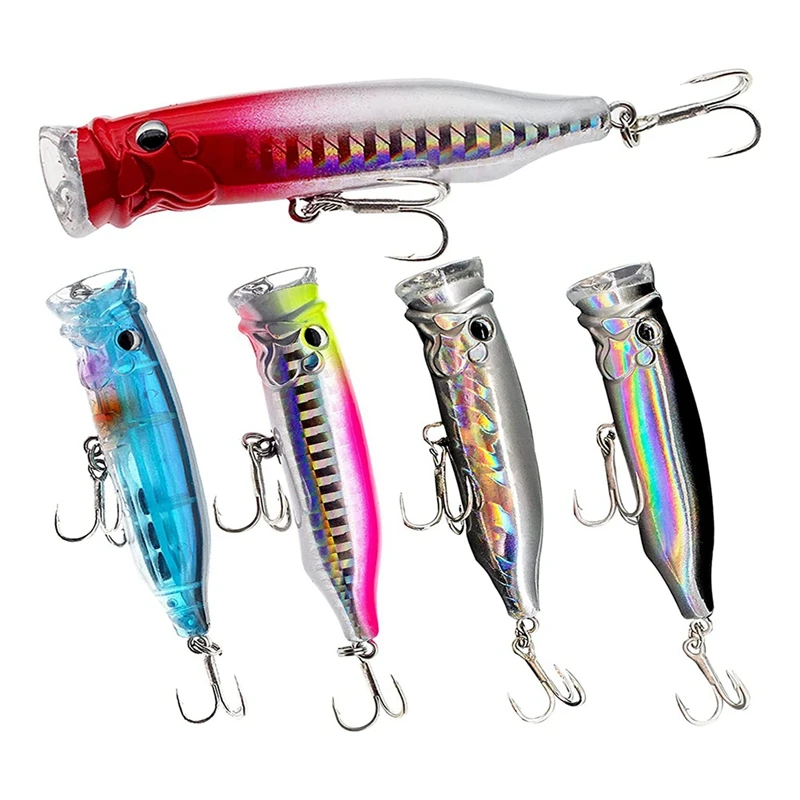 

5Pcs Fishing Lures Bass Bait Minnow Popper Crank Baits Pencil Bass Trout Fishing Lures With Hooks, Artificial Hard Swimbaits