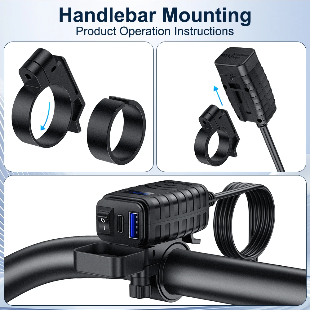 Зарядное устройство USB Anchtek 48 Вт для мотоциклов с вольтметром и выключателем