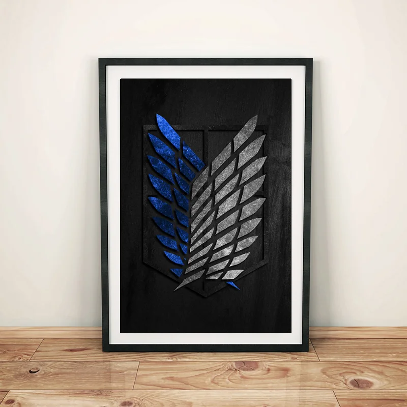 Плакат из атаки на Титанов серебристые синие оранжевые крылья Скаутинг легион