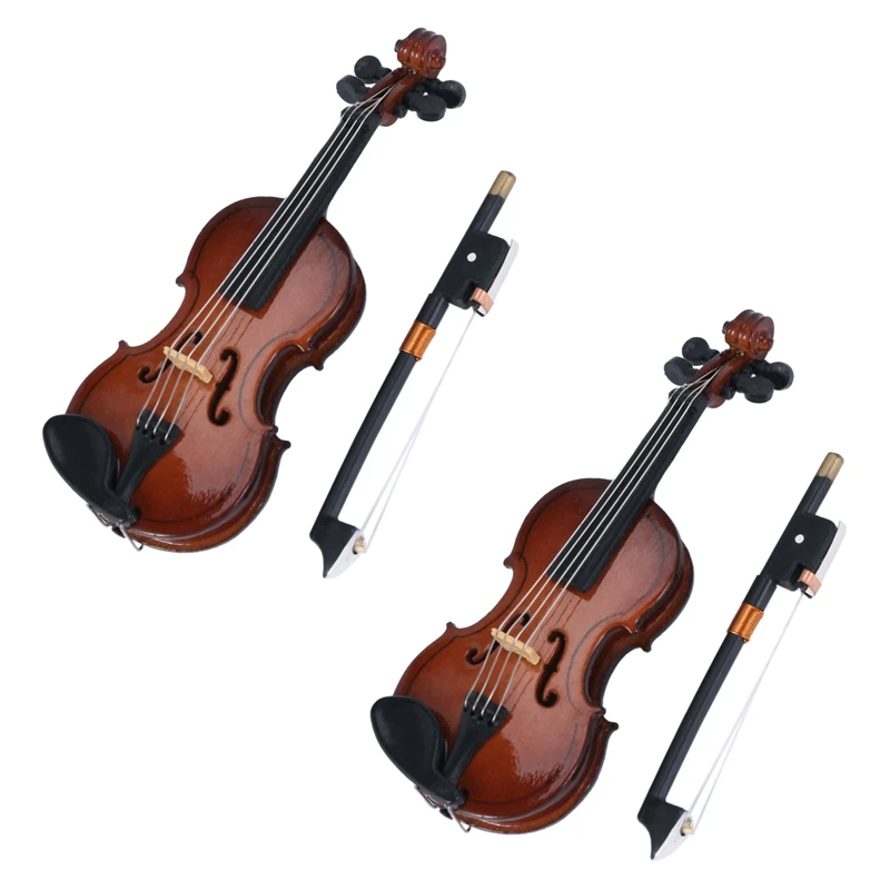 

2X Gifts Violin Music Instrument Miniature Replica with Case, 8X3cm