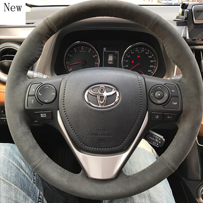 

For Toyota Prado Levin Highlander Corolla Crown DIY Hand-stitched Black Suede Car Steering Wheel Cover Set Car Accessories