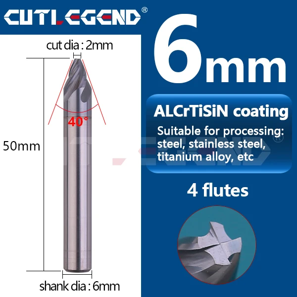 CUTLEGEND Твердосплавная фреза для фаски 40°, 4 флейты