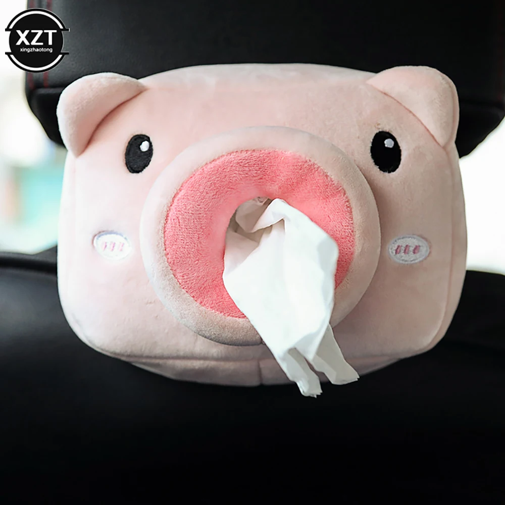 

Cute Plush Removable Tissue Boxes Cartoon Portable Multi-function Car Home Office Tissue Box Pink Pig Paper Holder