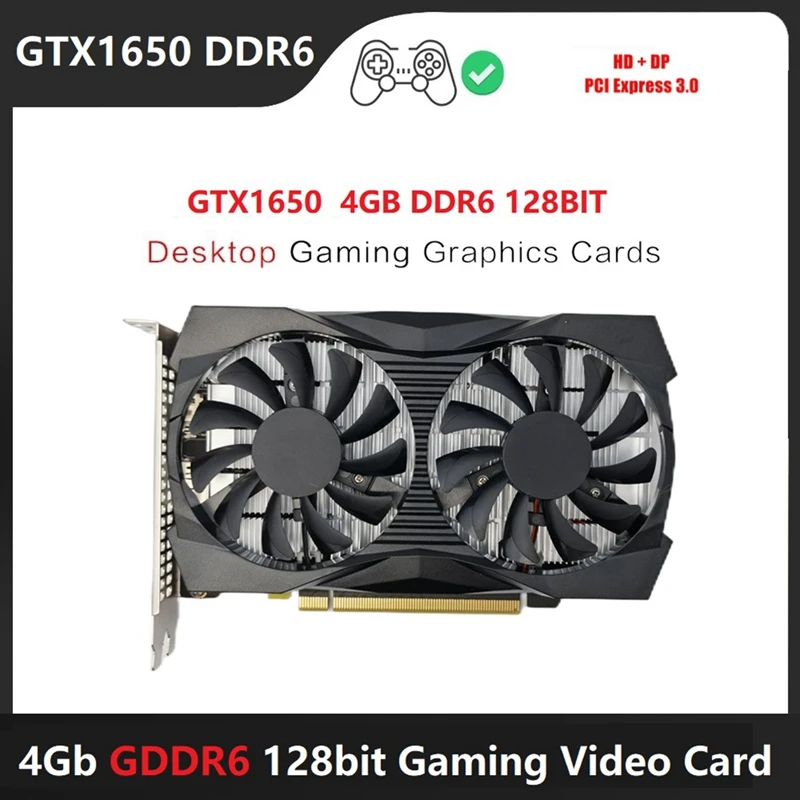 

Игровая видеокарта GTX1650 для настольных ПК, 4 Гб DDR6 1380 бит 1500 МГц DP HDMI-совместимый интерфейс PCI Express HD Graphics