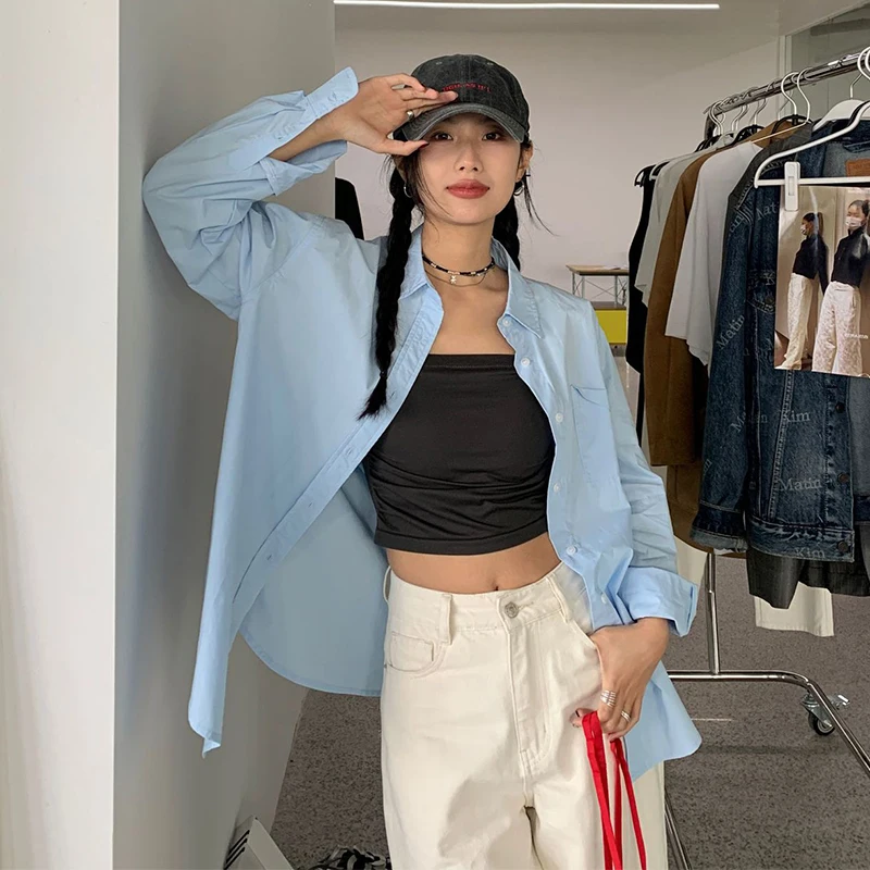 

Women Blouse Long Sleeve Blouses Blue Striped White Shirt Korean Loose Blouses Spring Harajuku Shirt Tops