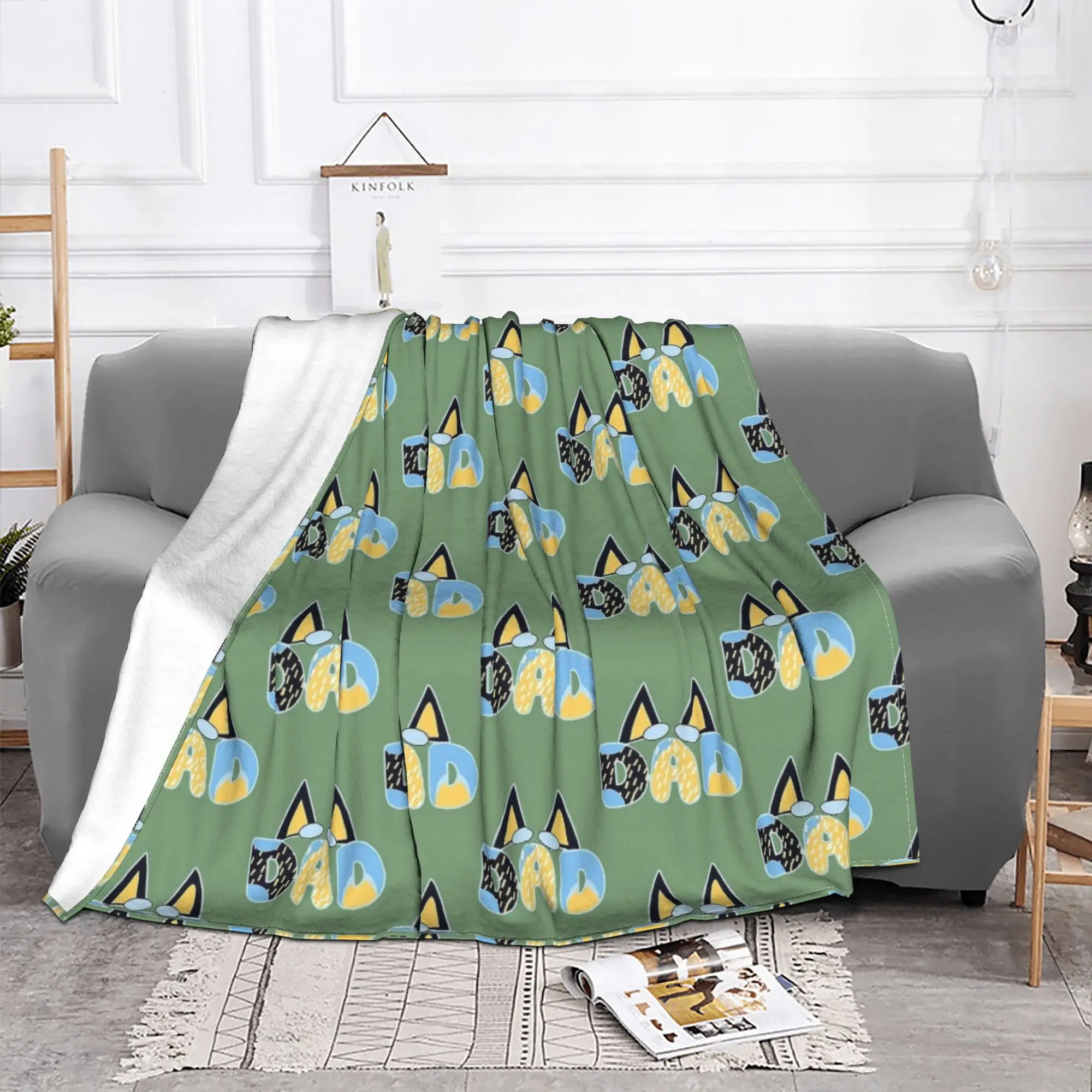 Плюшевое одеяло из кораллового флиса с изображением собаки и папы одеяла Blueyy для