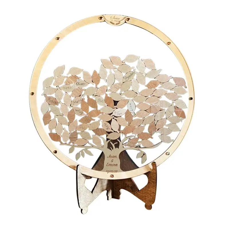 

Wedding Guest Book Alternative Drop Top Frame Sign-In Book For Wedding Round-Shaped Wood Guest Book Wedding Gifts