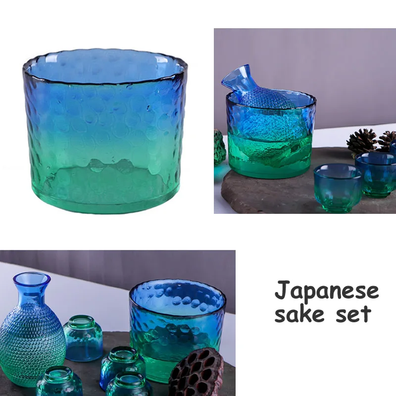 

Японский кувшин для вина, маленький стеклянный бокал для льда, креативная посуда с градиентным узором молотка, набор из 6 предметов без свинца