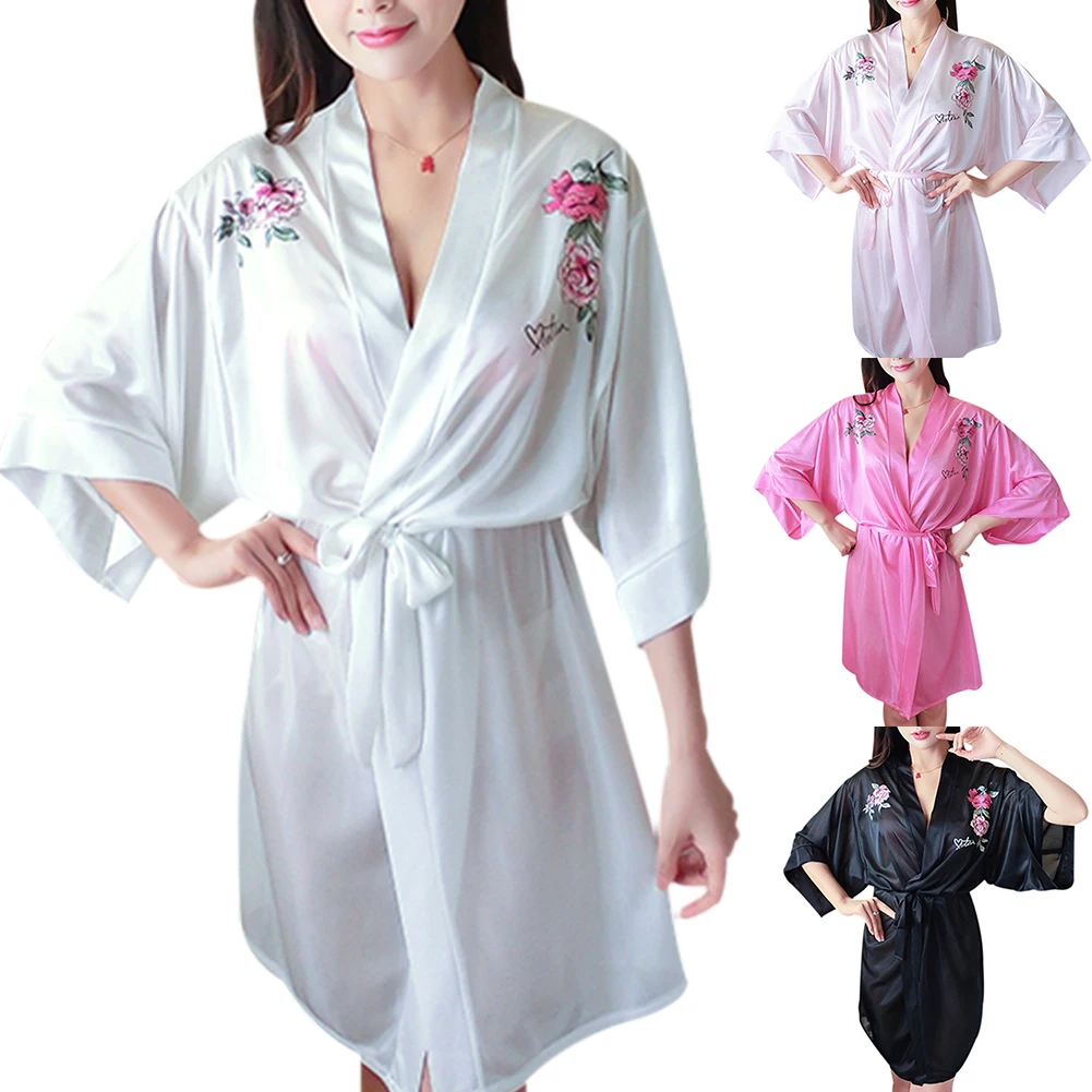 

Sexy Women Nightrobe Floral Print Bathrobe Half Sleeve Fashion Sleepwear