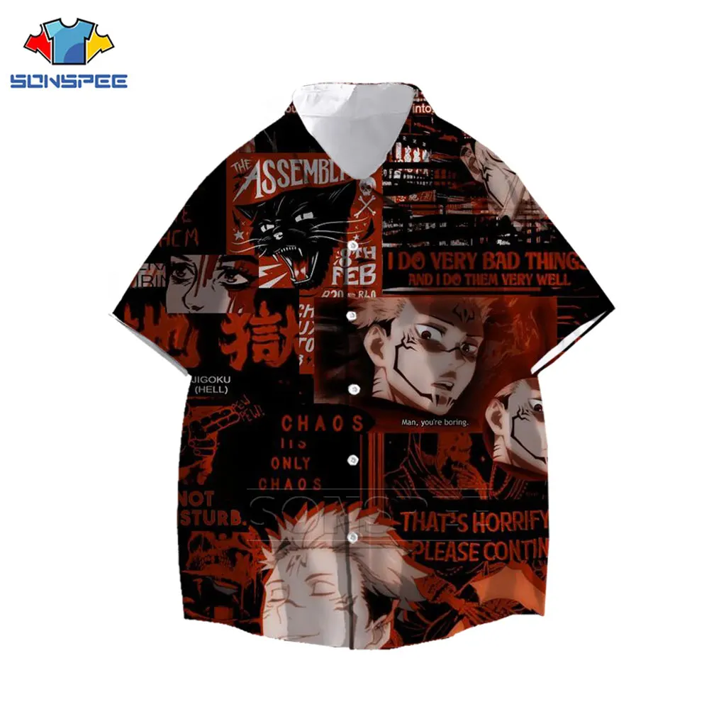 SONSPEE Anime Jujutsu Kaisen Gojo Satoru Shirt Men Women 3D Print Harajuku Summer Hawaii Shirts Casual Beach Oversized Tops