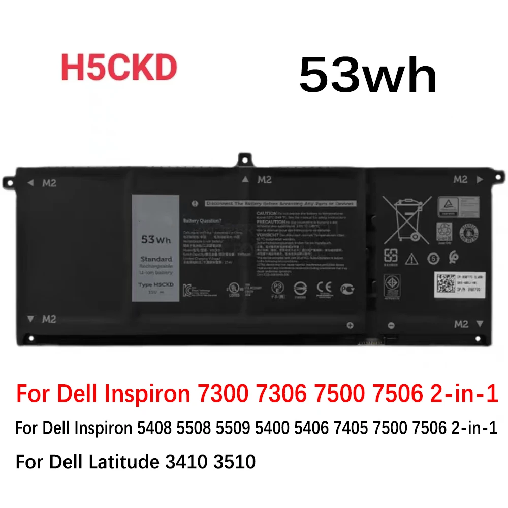 

H5CKD Battery For Dell Inspiron 5502 5505 5409 5400(2-IN-1) 7506 3410 3510 9077G P129G P102F 5401 5509 5408 5402 15V 53WH