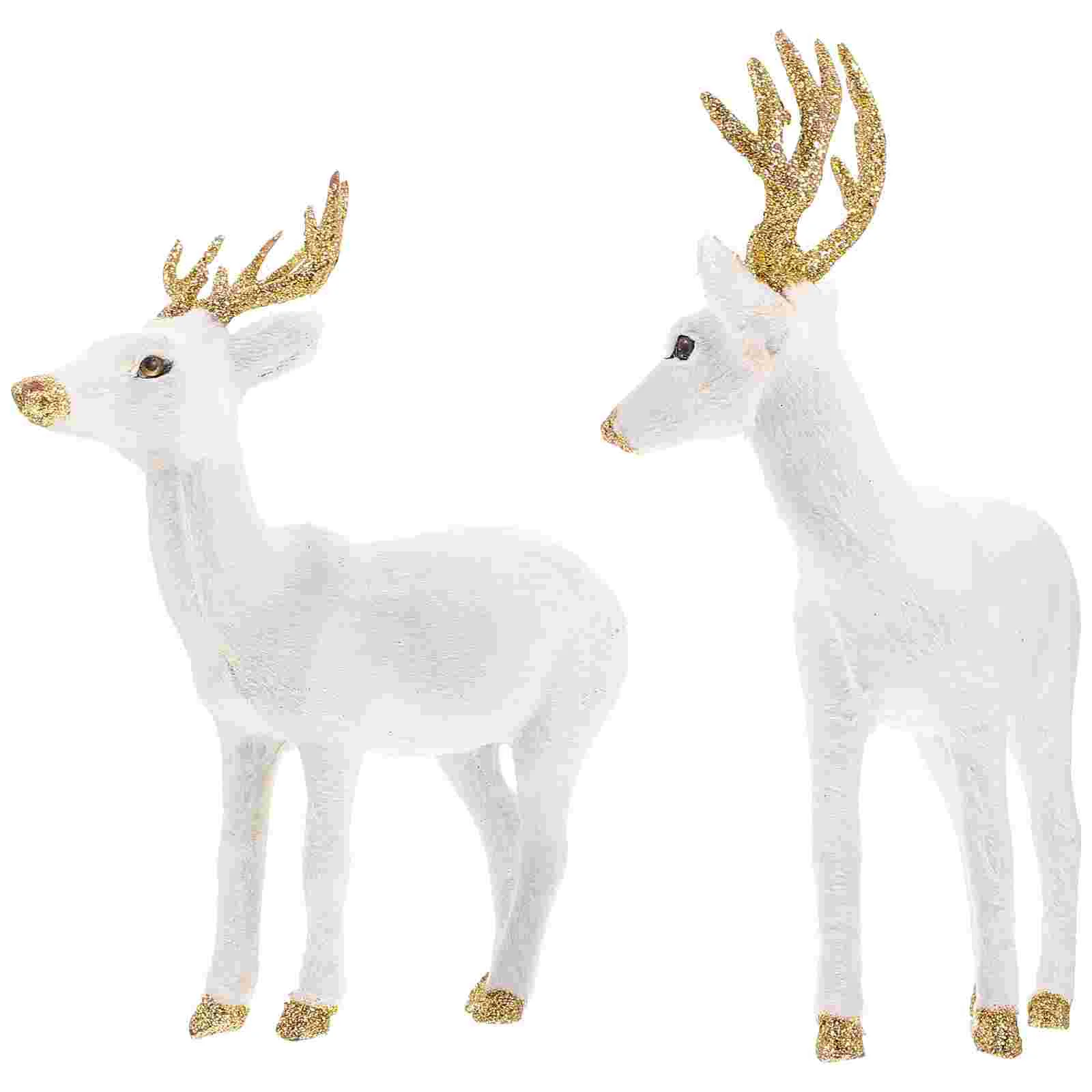 

2 Pcs Simulated Sika Deer Home Decor White Figurine Statue Figure Simulation Plush Tabletop Office Elk