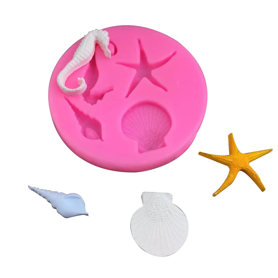 

Diy Ocean Series Cake Decoration Mold Starfish Conch Shell Sea Horse Turn Sugar Chocolate Mousse Silicone Mold Hand-dropped Glue