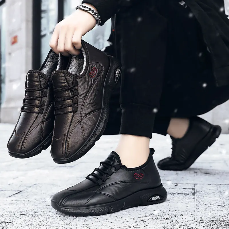 

Мужские флисовые ботинки, теплые водонепроницаемые полуботинки, удобные легкие мягкие, Повседневная теплая нескользящая обувь для снега