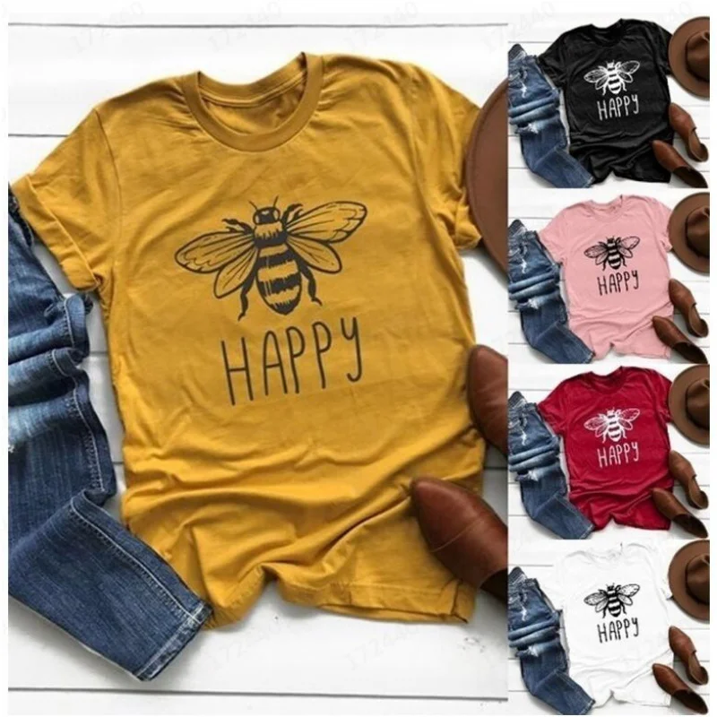 

Женский Повседневный Топ с коротким рукавом и принтом пчелы