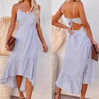 chic and elegant woman dress 2022 summer new strapless backless sexy lace up striped evening dress free shipping woman clothes