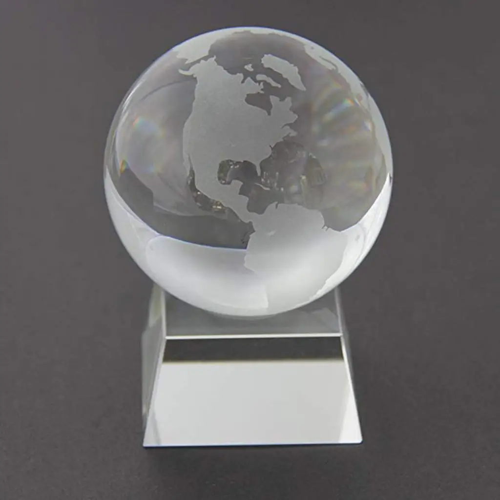 

Crystal 3D Clear World Globe with Map Sphere Ball Desk Decor Science Study Prop