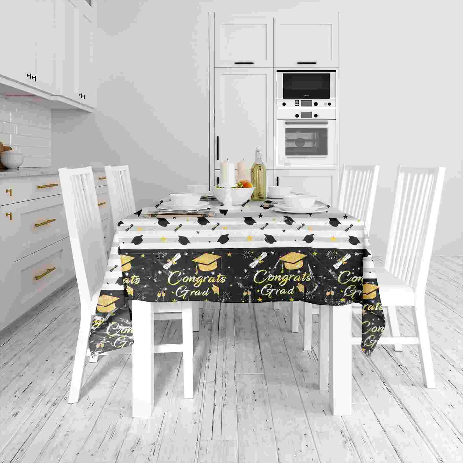 

Graduation Party Tablecloth Black White and Congrats Grad Fabric Table Covers Rectangular Party Table Protector for 2022