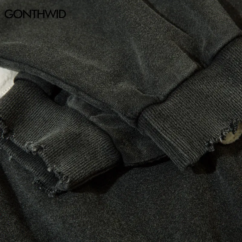 Винтажная мужская толстовка с капюшоном Y2K гранж хип-хоп рваной вышивкой зубов