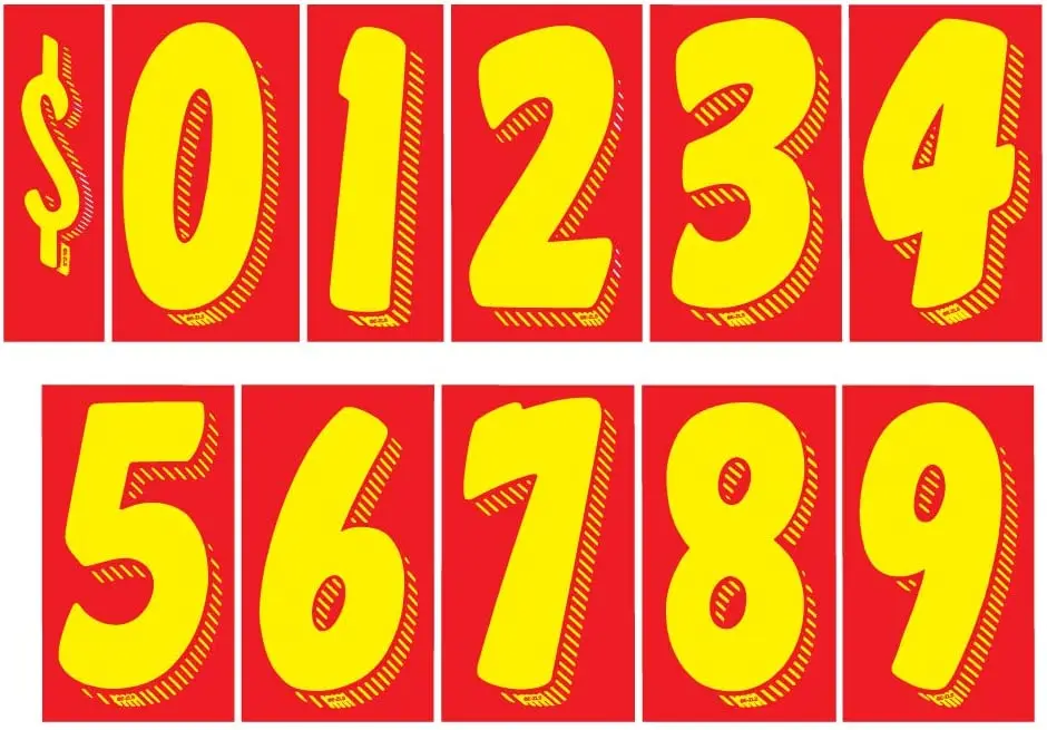 

EZ Line Vinyl Decals for Cars Red and Yellow Large Number Stickers 11 Dozen Windshield Numbers Pro Pack Dealer Supplies EZ136