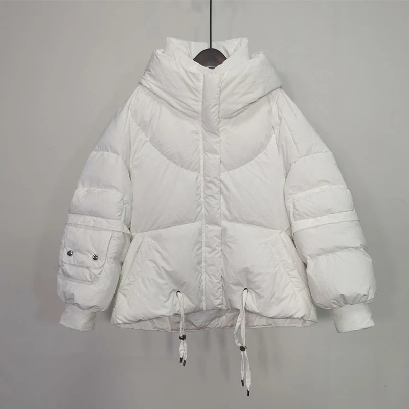 Casual 2022 Winter Lantern sleeve down jacket Oversized Fashion Hooded 90% White duck down coat  White Korean Ladies INKEO 2o204