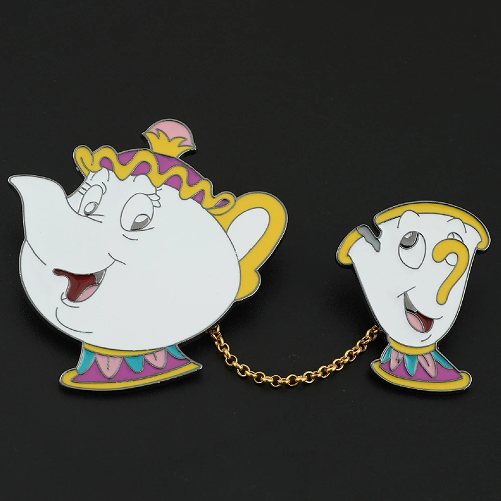 

Cartoon Anime Beauty and the Beast Metal Enamel Brooch Kawaii Teapot Lady Lapel Pin for Women Jewelry Backpack Ornament Toy Gift