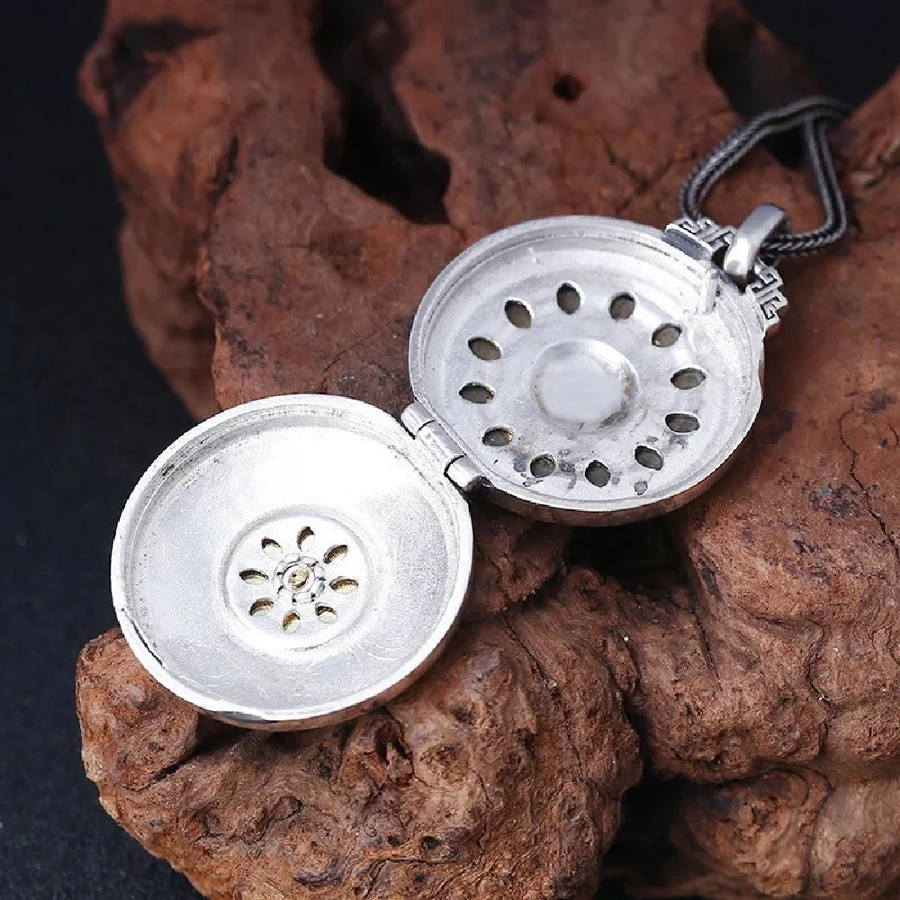 Подвеска-коробка Gawu с шестью символами вращающееся ожерелье из чистого серебра