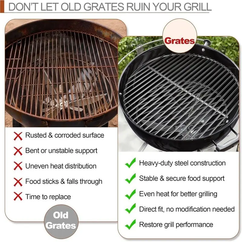 Фото Набор решеток для гриля ABKY-Cooking Grate 13,5 и 10,5 дюймов - подходит для решеток Weber 14 дюймов Smokey Joe Silver и Gold Tuck-N-Carry. №4
