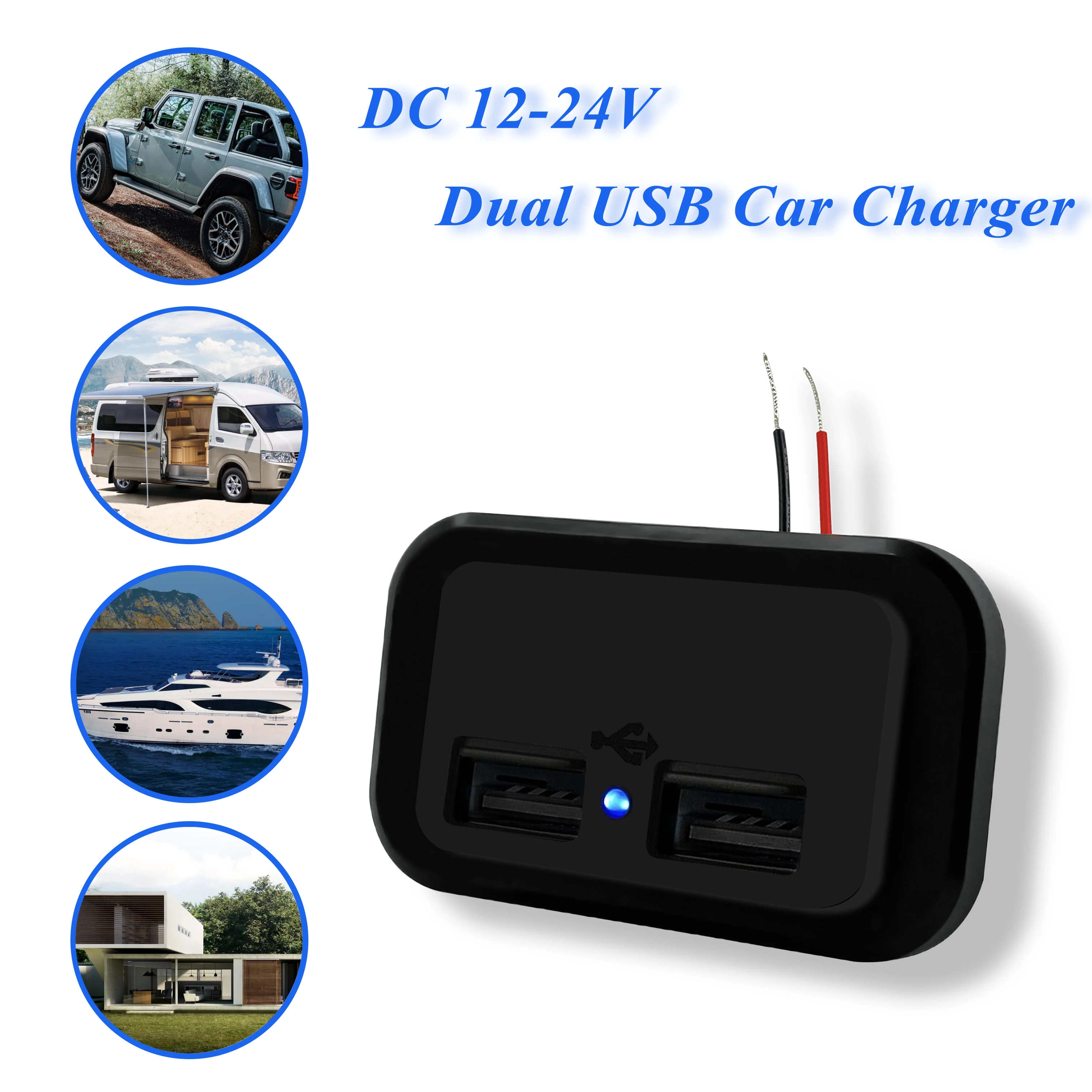 

Автомобильное зарядное устройство с двумя USB-портами, 12/24 в, 4,8 А