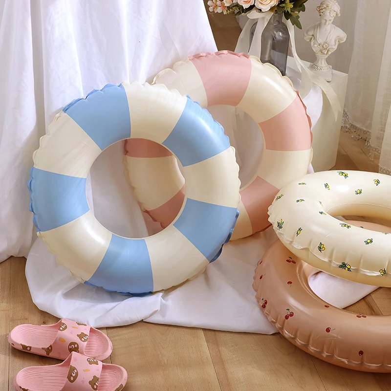 

Thickened Children's Danish Retro Stripes Inflatable PVC Swimming Ring Pool Floaties Inflatable Pool Water Swimming Ring
