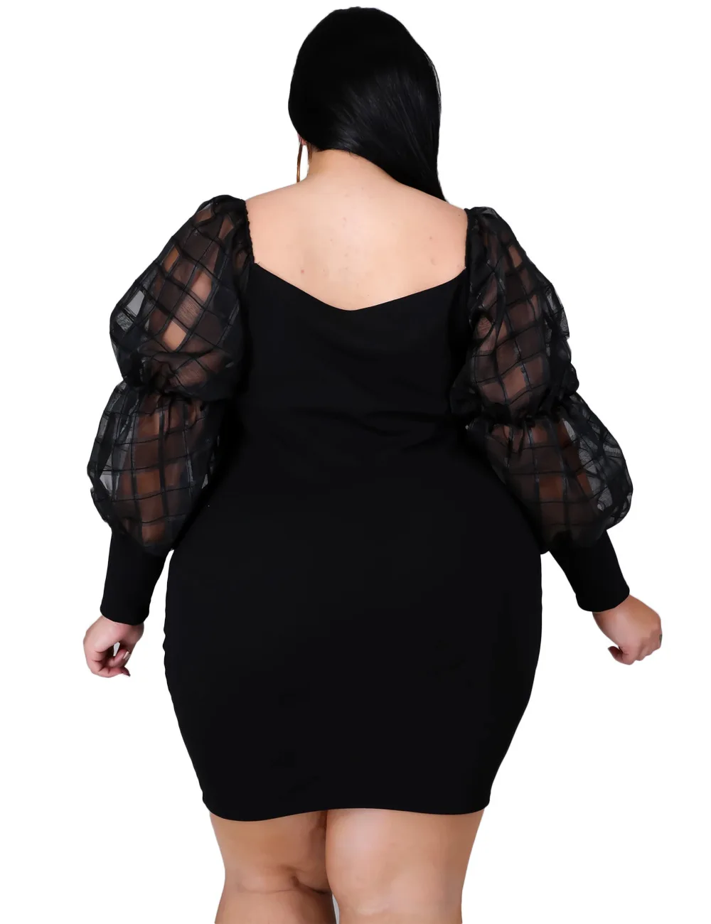 Plus Size Women Clothing Birthday Dresses for Women 2022 Dresses Autumn Winter 2023 Solid Puff Sleeve Sheath Above Knee Mini