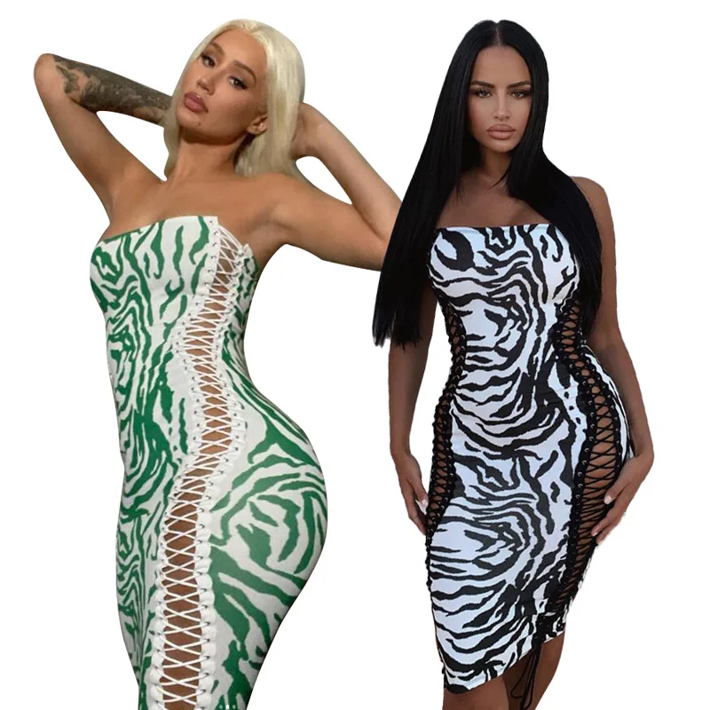 

Женское облегающее платье миди с открытыми плечами и принтом зебры, облегающее платье с боковой шнуровкой, сексуальное Клубное платье с отк...