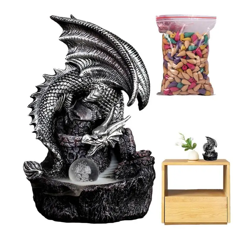

Dragon Waterfall Incense Burner Handmade Gold Creative Ornament With Two Dragons Exquisite Waterfall Incense Burner For