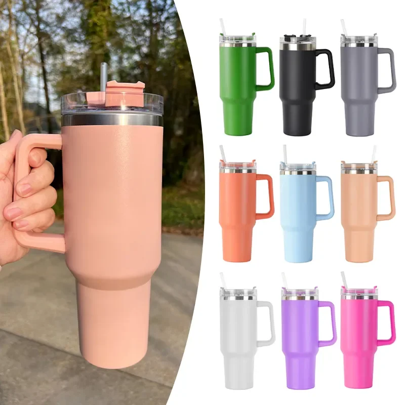 

40oz Mug Tumbler Handle Insulated Soda Makers With Lids Straw 304 Stainless Steel Soda Coffee Termos Cup for Travel Thermal Mug