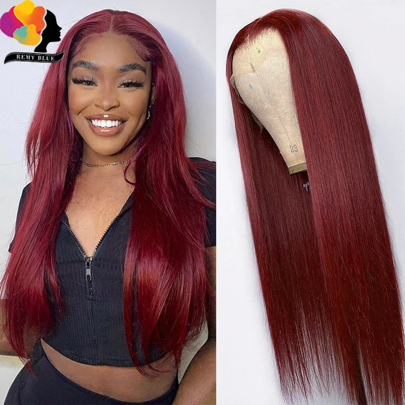 

99J, бордовые парики из человеческих волос с фронтальной сеткой, бразильские прямые парики из человеческих волос Красного вишневого цвета, п...