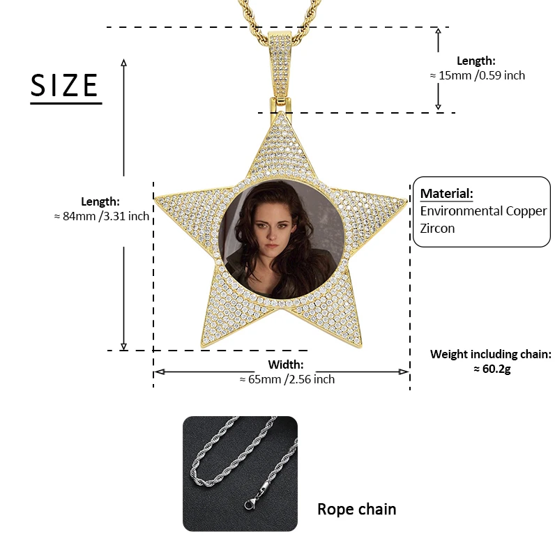 Hip Hop Custom Photo Name Couple Pendants Friendship Necklace Five Pointed Star Choker Personalized Jewelry Gifts Best Selling