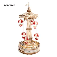 PLUS| Robotime ROKR Parachute Tower DIY Music Box Moveable Magic Amusement Park For Kids Birthday Xmas Gifts 3D Wooden Puzzle