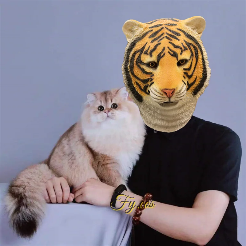 Маска Тигровая Мужская для косплея на Хэллоуин латексная тушь ресниц с животными