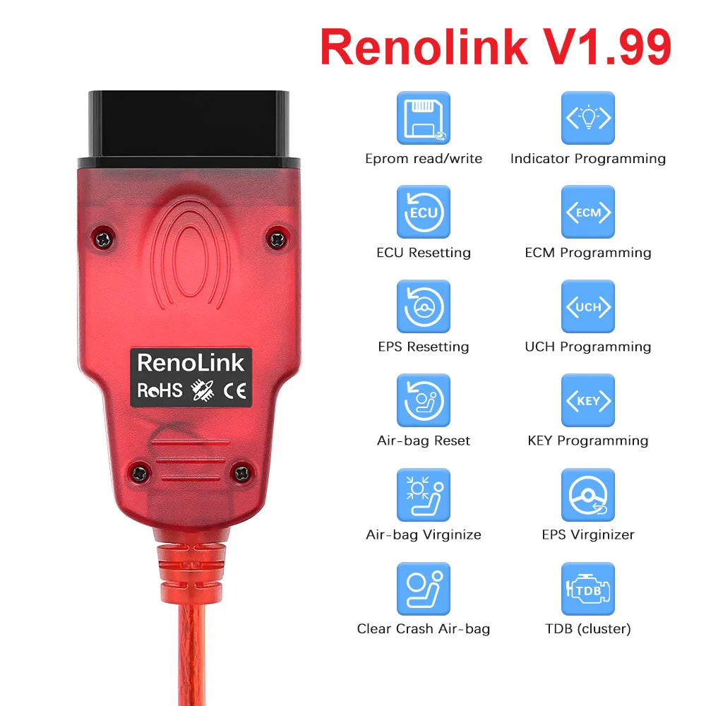 

New V1.99 Renolink V1.52 OBD2 Diagnostic Interface For Re-nault/D-acia Vehicles ECU Programmer Airbag/Key Coding Multi-Function