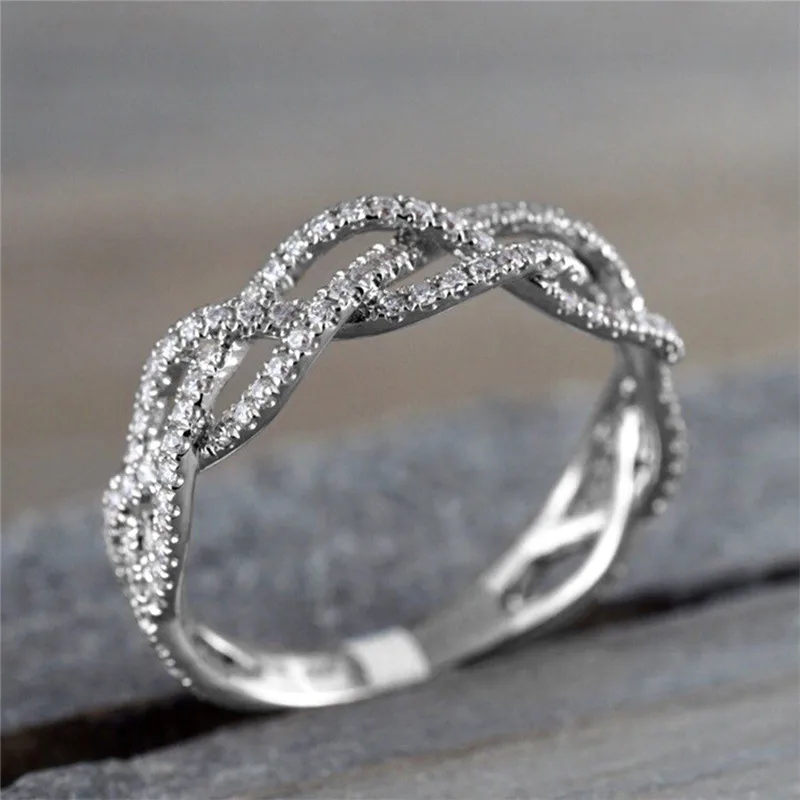 

New Fancy Twist Women's Rings Full Shiny CZ Delicate Daily Wear Accessories Fashion Versatile Female Jewelry Wholesale Lots